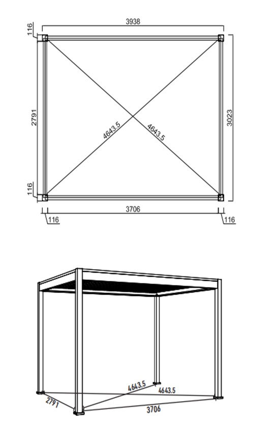 Ombrea Elmo elektrische Pergola Maße 3x4 Meter 