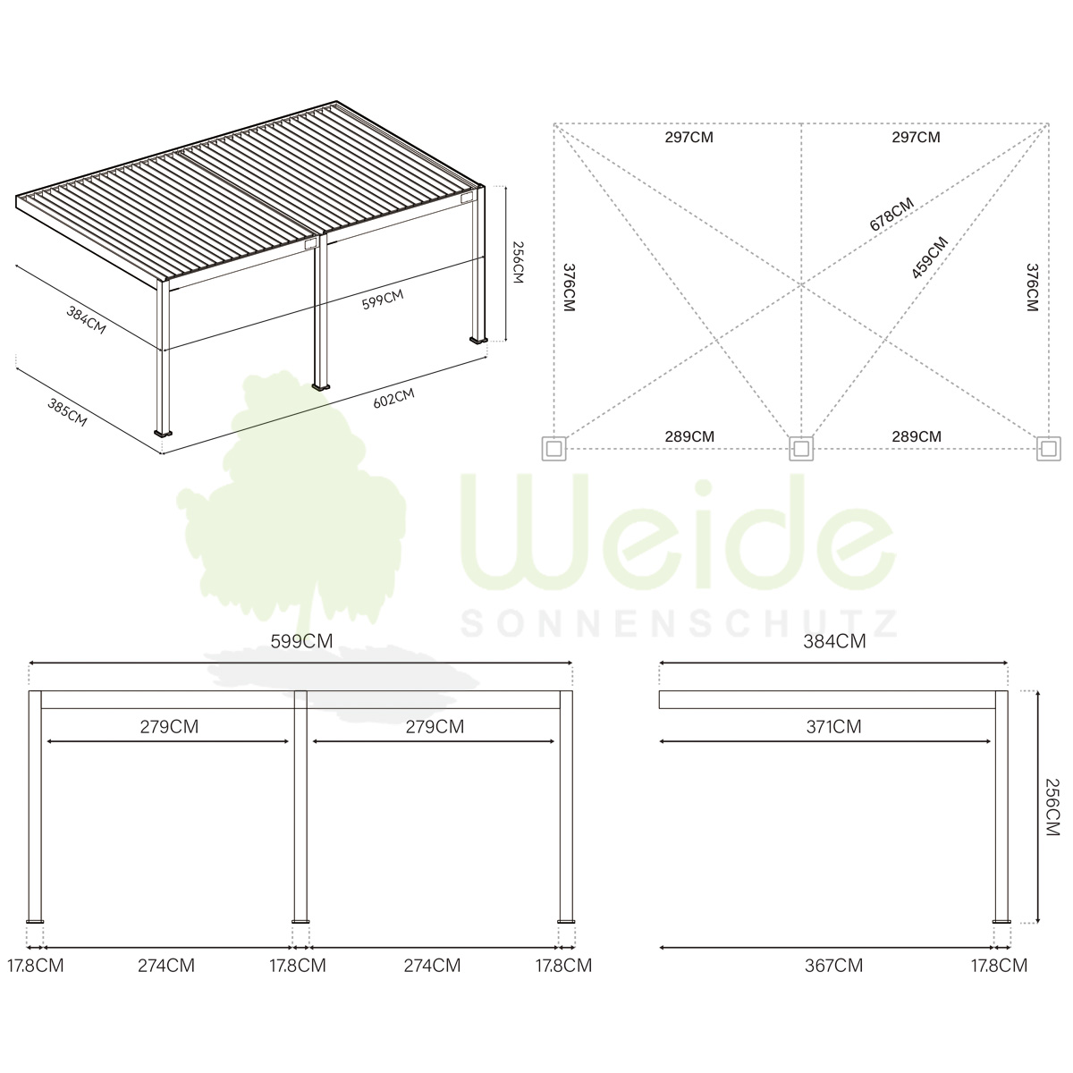 Weide Wand Pergola Deluxe Plus 4x6 Meter Maße