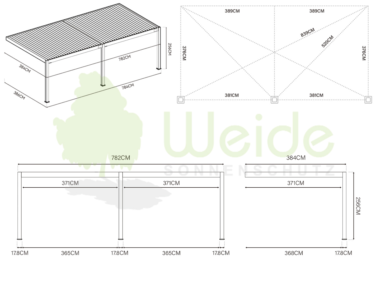 Weide Skizze 4 x 8 Wand Pergola